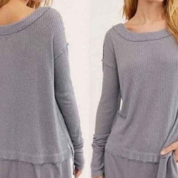 Free People We the Free Gray North Shore Thermal Top size S - Picture 2 of 8